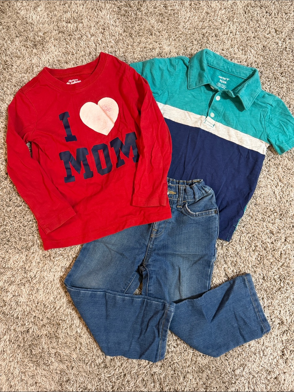 Boys Mixed 3T Bundle-Childrens Place Jeans/Carter's Polo/OshKosh I ❤️ MomT-Shirt